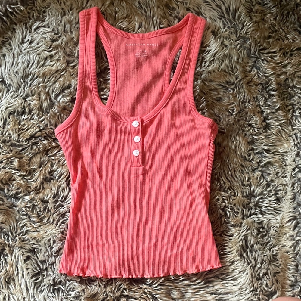 Coral Cropped Ribbed Tank Top